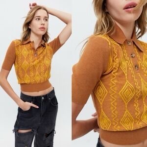 Urban Outfitters Bryce Jacquard Short Sleeve Polo Sweater
